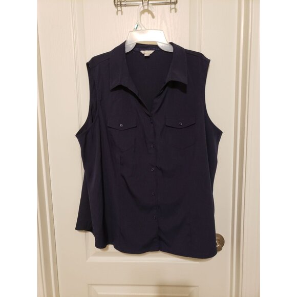 EST. 1946 plus size navy sleeveless, button front blouse, size 22/24W - Picture 1 of 6